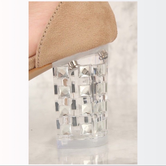 Taupe Fur Clear Chunky Heels Suede - Picture 4 of 4